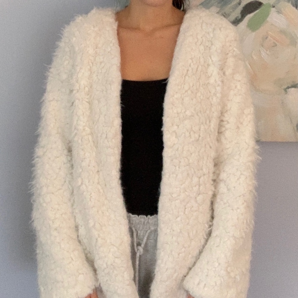 Fluffy white cardigan